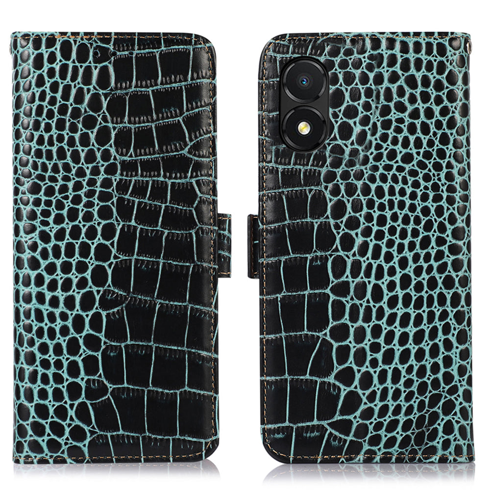 RFID Blocking Phone Cover for Honor X5 4G Genuine Cowhide Leather Case with Stand Wallet