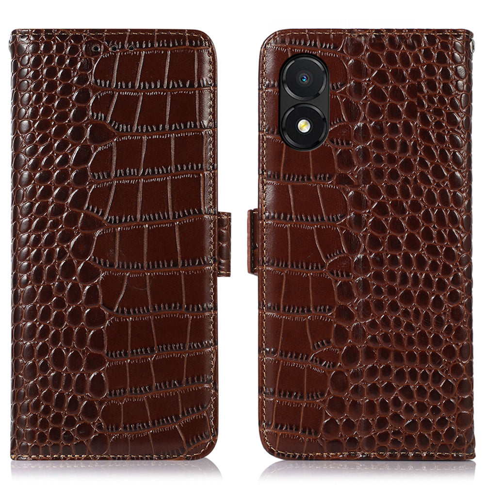 RFID Blocking Phone Cover for Honor X5 4G Genuine Cowhide Leather Case with Stand Wallet
