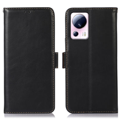 For Xiaomi 13 Lite / Civi 2 5G RFID Blocking Stand Phone Case Genuine Cowhide Leather Phone Wallet Cover