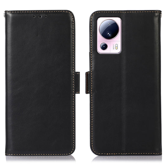 For Xiaomi 13 Lite / Civi 2 5G RFID Blocking Stand Phone Case Genuine Cowhide Leather Phone Wallet Cover