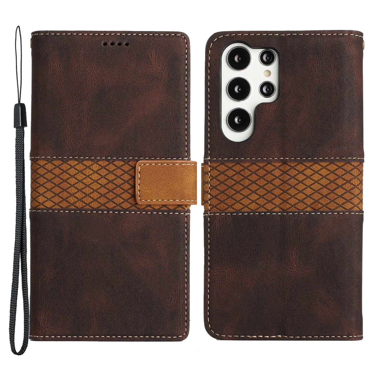 For Samsung Galaxy S23 Ultra Grid Splicing PU Leather Stand Case Magnetic Clasp Shockproof Phone Wallet Cover