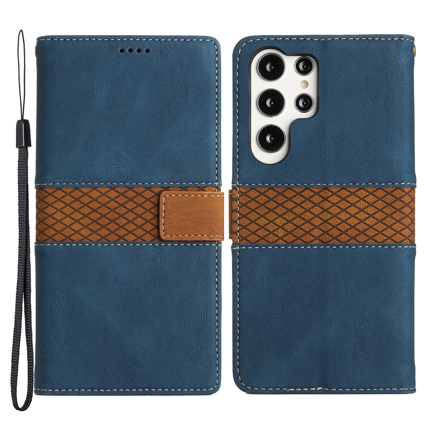 For Samsung Galaxy S23 Ultra Grid Splicing PU Leather Stand Case Magnetic Clasp Shockproof Phone Wallet Cover