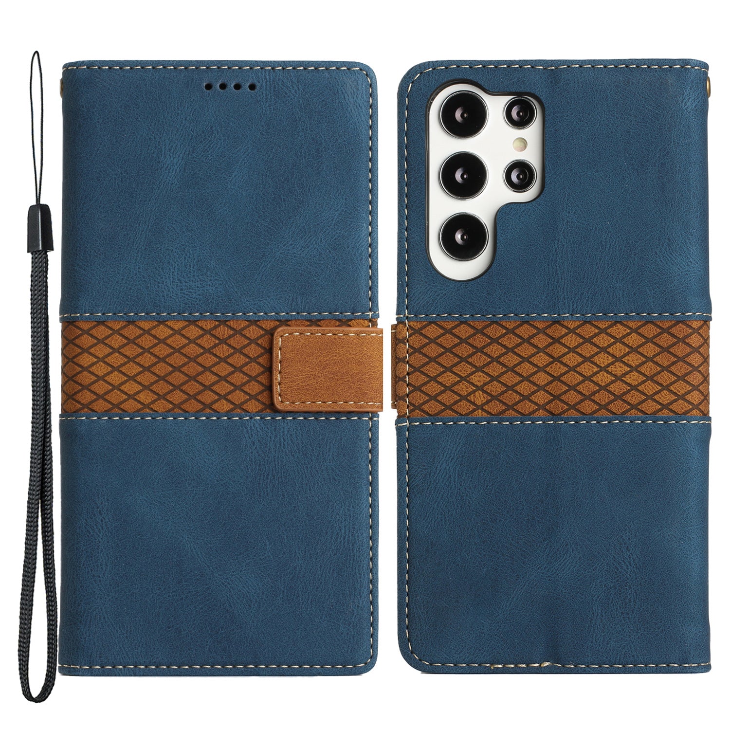 For Samsung Galaxy S23 Ultra Grid Splicing PU Leather Stand Case Magnetic Clasp Shockproof Phone Wallet Cover