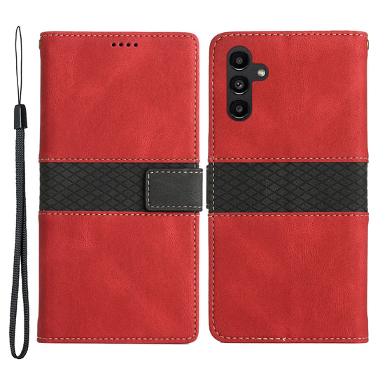 For Samsung Galaxy A34 5G Magnetic Flip Phone Shell Grid Splicing PU Leather Stand Wallet Phone Case