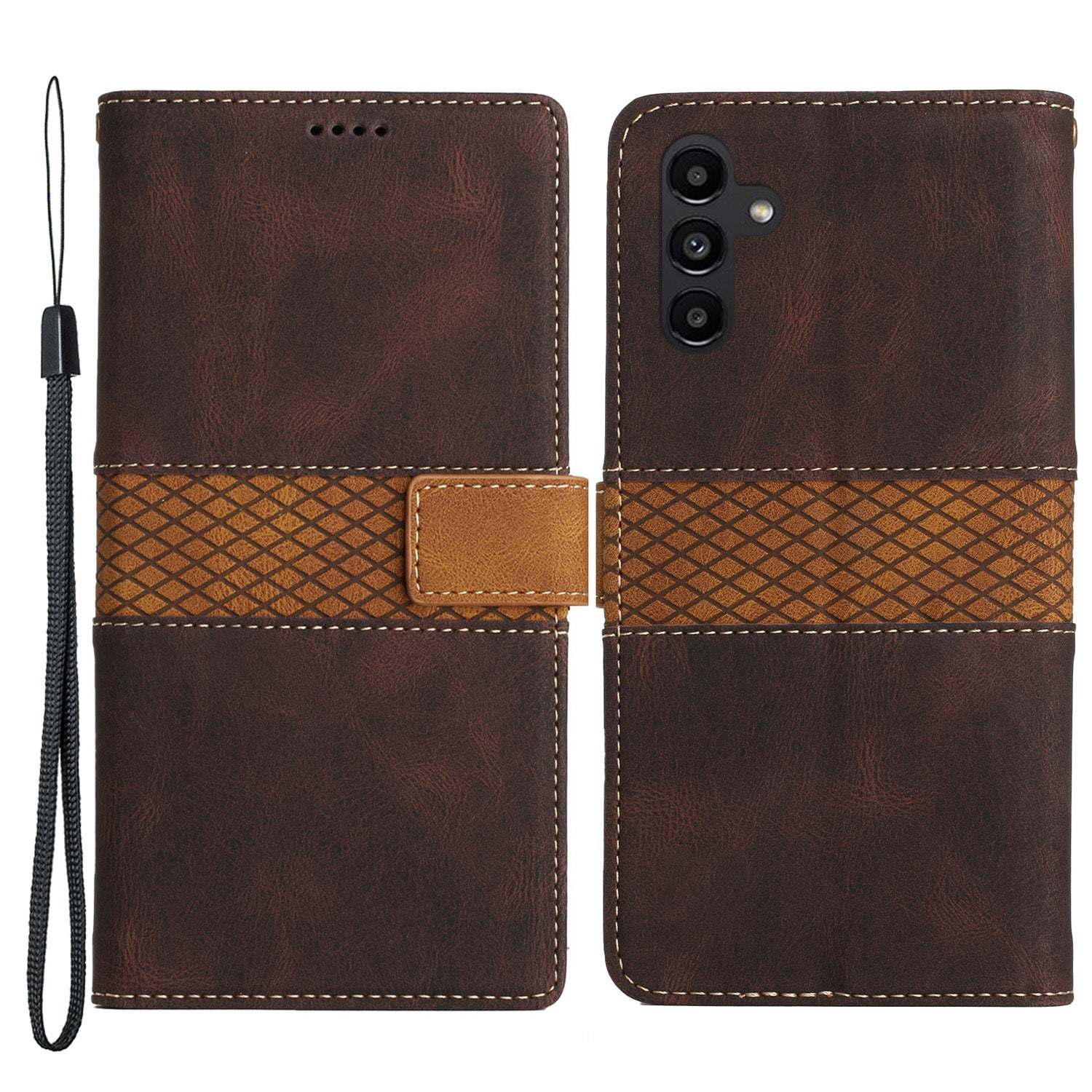 For Samsung Galaxy A34 5G Magnetic Flip Phone Shell Grid Splicing PU Leather Stand Wallet Phone Case