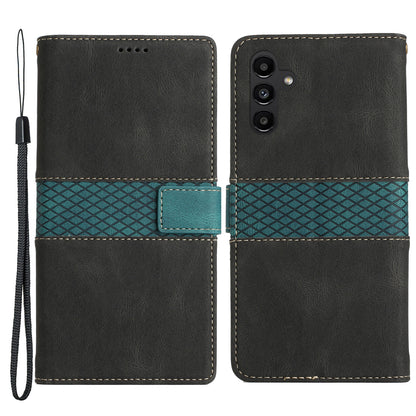 For Samsung Galaxy A34 5G Magnetic Flip Phone Shell Grid Splicing PU Leather Stand Wallet Phone Case