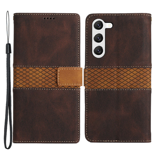 For Samsung Galaxy S23+ Leather Stand Case Magnetic Clasp Shockproof Wallet Grid Splicing Phone Cover