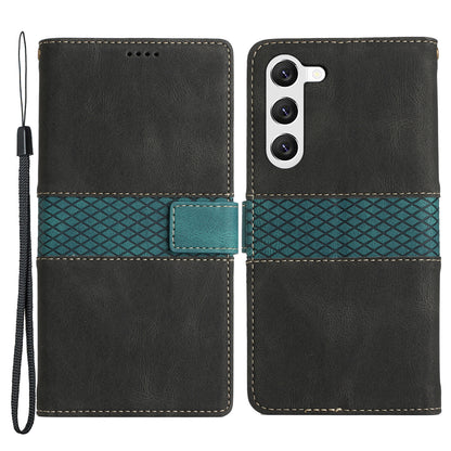 For Samsung Galaxy S23+ Leather Stand Case Magnetic Clasp Shockproof Wallet Grid Splicing Phone Cover