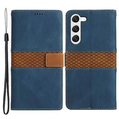 For Samsung Galaxy S23+ Leather Stand Case Magnetic Clasp Shockproof Wallet Grid Splicing Phone Cover