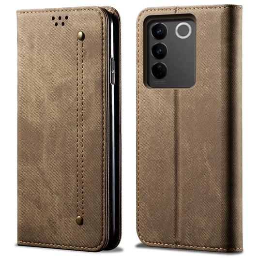 For vivo V27 5G PU Leather Flip Phone Case Jeans Cloth Texture Stand TPU Inner Shell Wallet