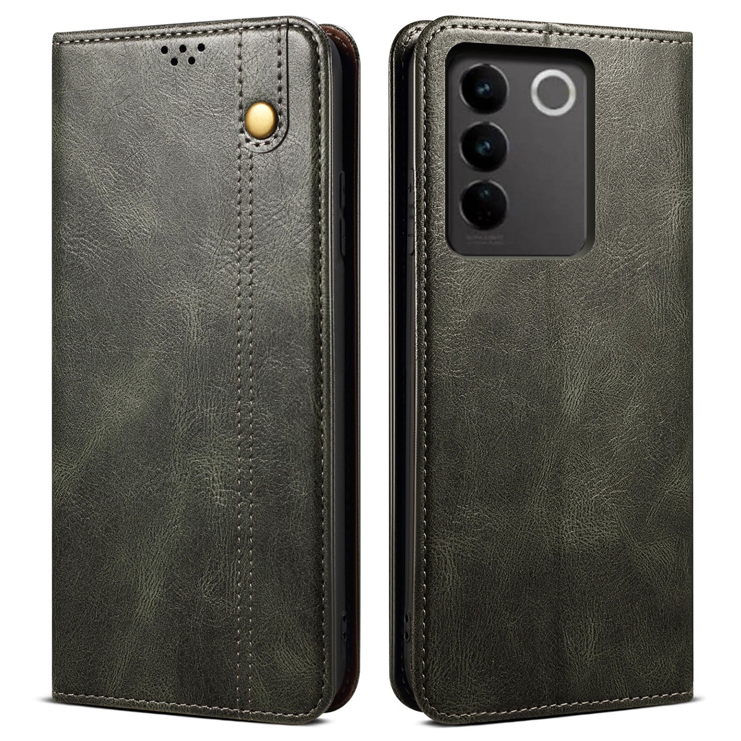 Waxy Crazy Horse Texture Phone Case for vivo V27 5G , Stand Wallet Leather Cell Phone Cover