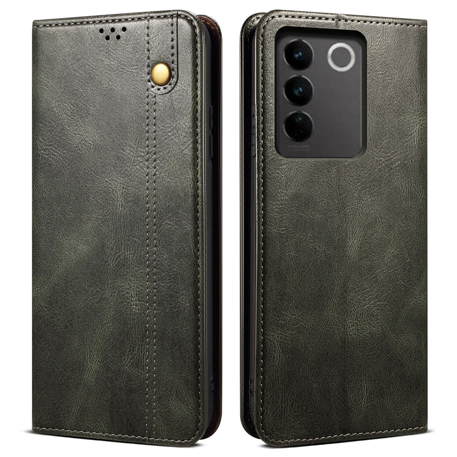 Waxy Crazy Horse Texture Phone Case for vivo V27 5G , Stand Wallet Leather Cell Phone Cover