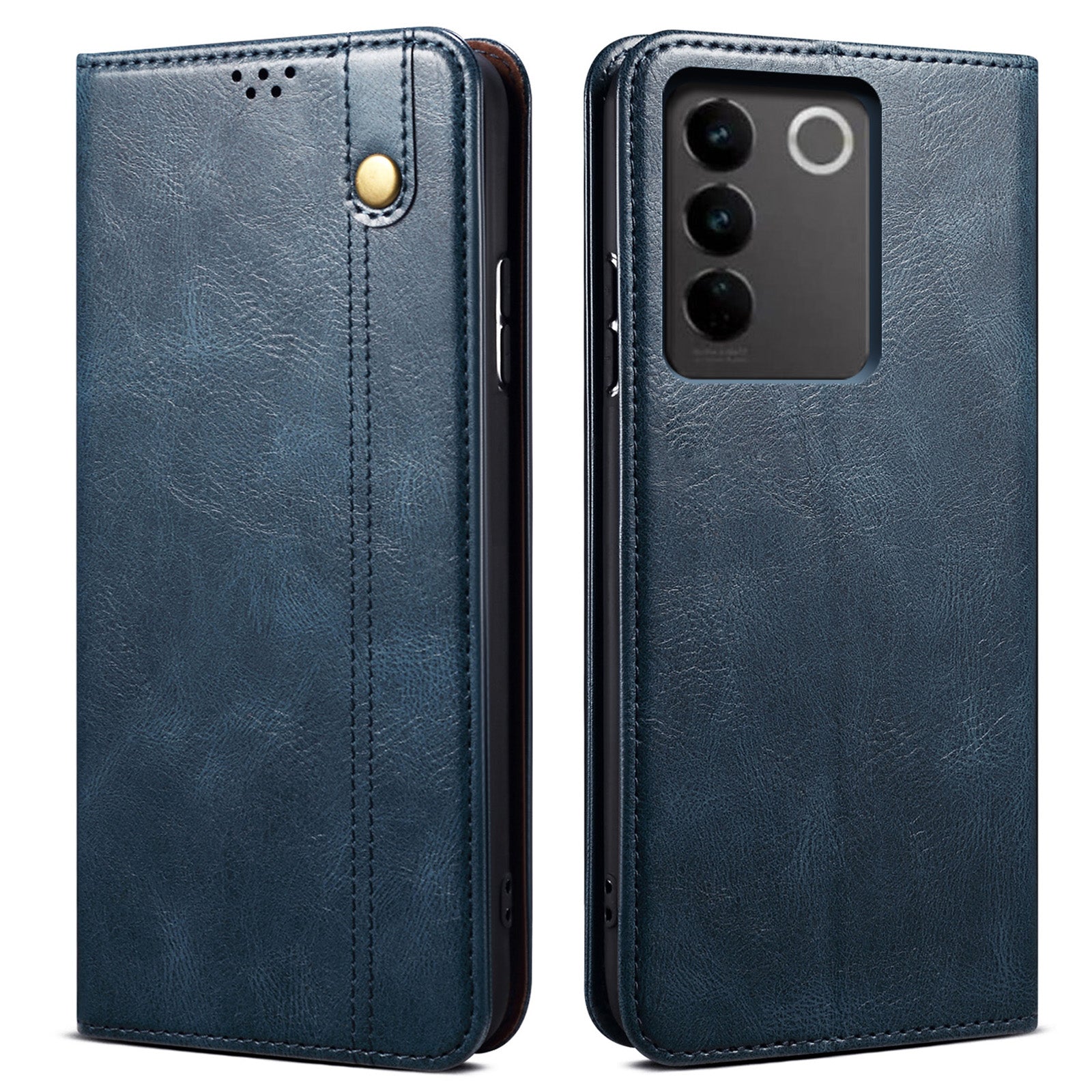 Waxy Crazy Horse Texture Phone Case for vivo V27 5G , Stand Wallet Leather Cell Phone Cover
