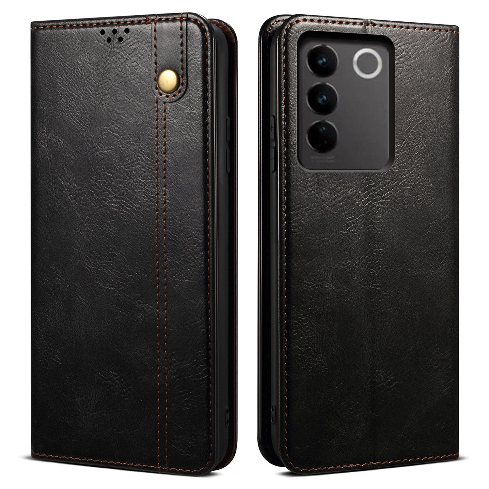 Waxy Crazy Horse Texture Phone Case for vivo V27 5G , Stand Wallet Leather Cell Phone Cover