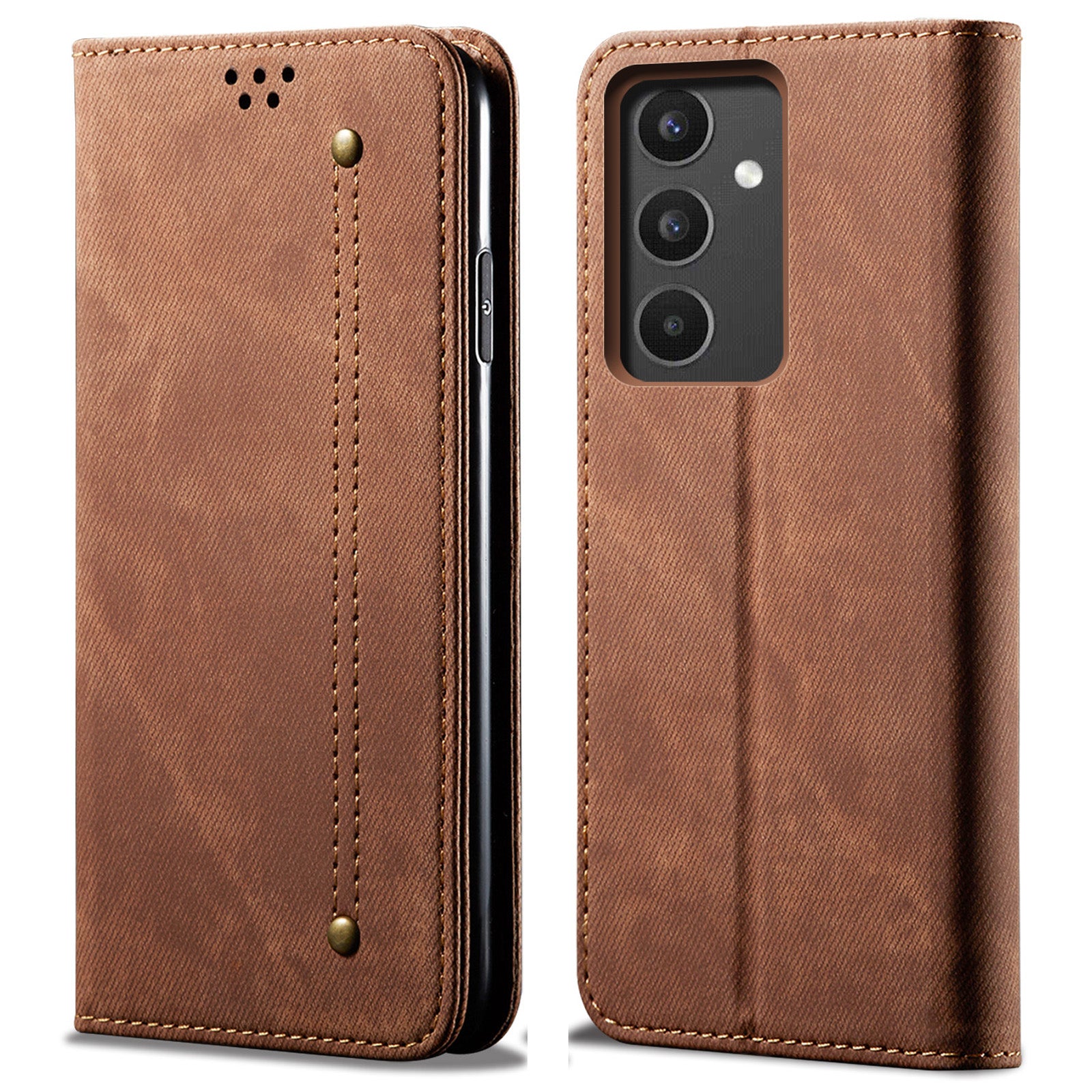 Phone Case for Samsung Galaxy A34 5G , Jeans Cloth Texture Leather Wallet Stand Phone Cover