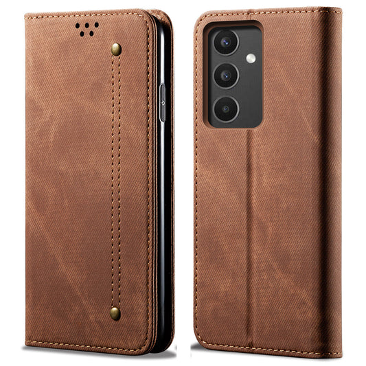 Phone Case for Samsung Galaxy A34 5G , Jeans Cloth Texture Leather Wallet Stand Phone Cover