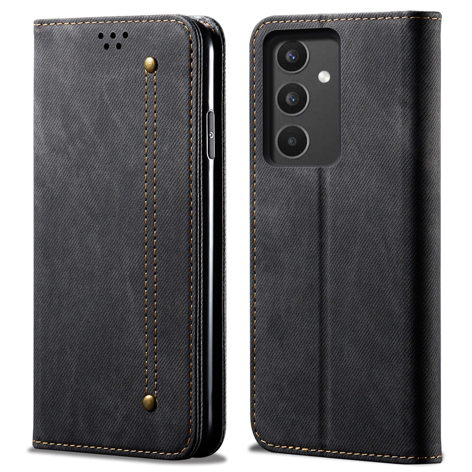 Phone Case for Samsung Galaxy A34 5G , Jeans Cloth Texture Leather Wallet Stand Phone Cover