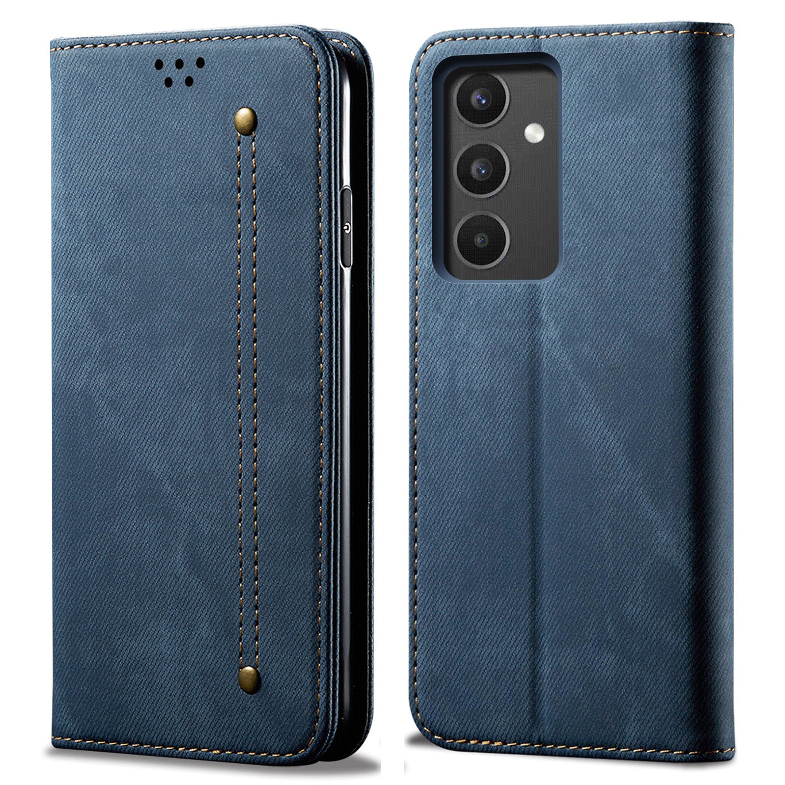 Phone Case for Samsung Galaxy A34 5G , Jeans Cloth Texture Leather Wallet Stand Phone Cover
