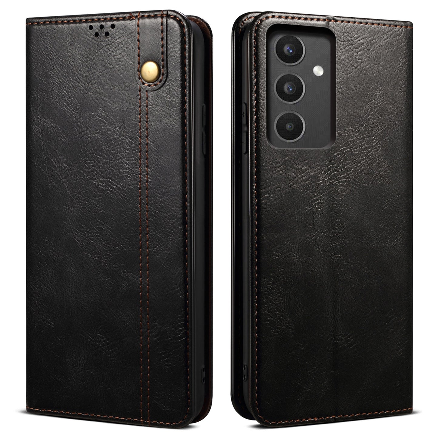 For Samsung Galaxy A34 5G Phone Cover Waxy Crazy Horse Texture Stand Wallet Cell Phone Case