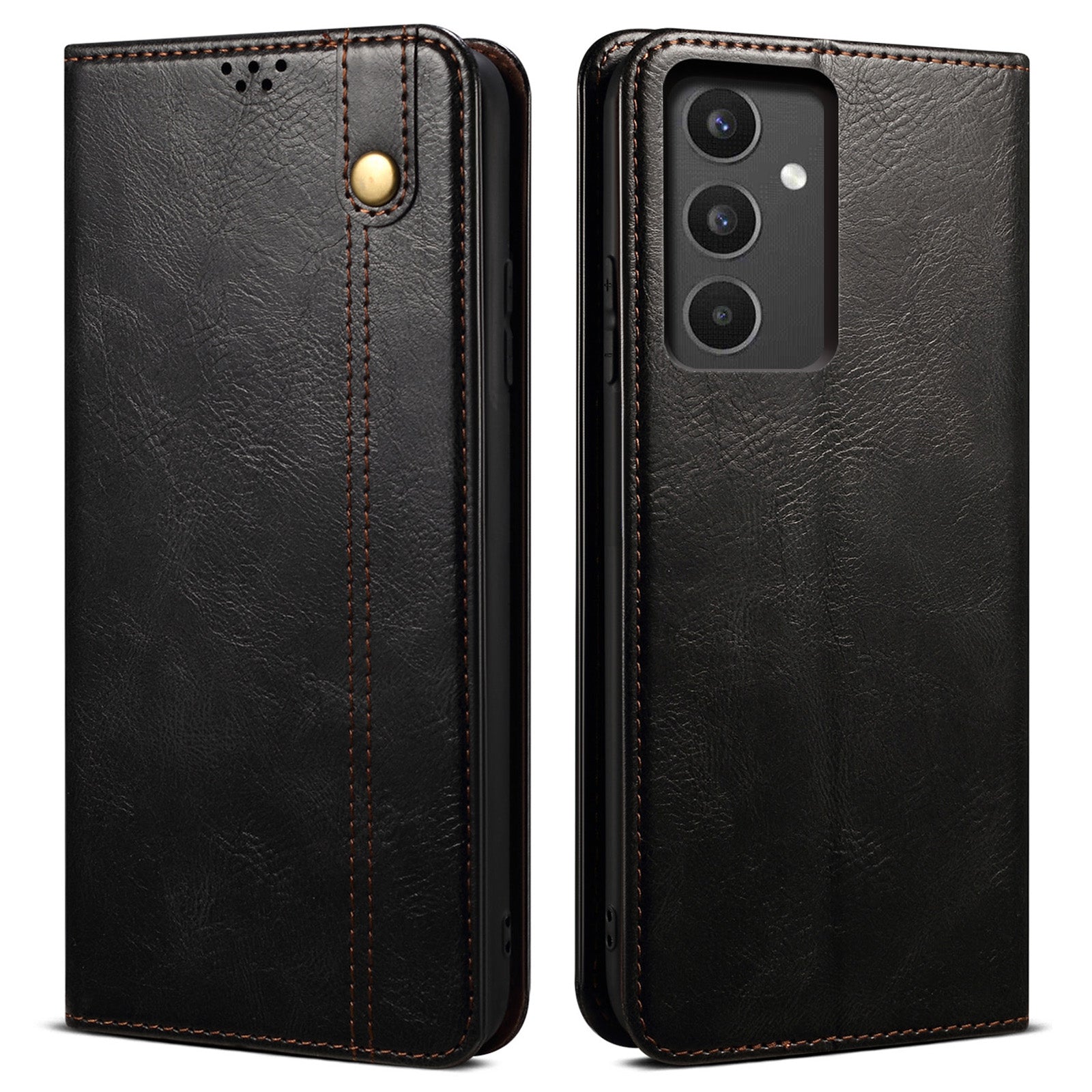 For Samsung Galaxy A34 5G Phone Cover Waxy Crazy Horse Texture Stand Wallet Cell Phone Case