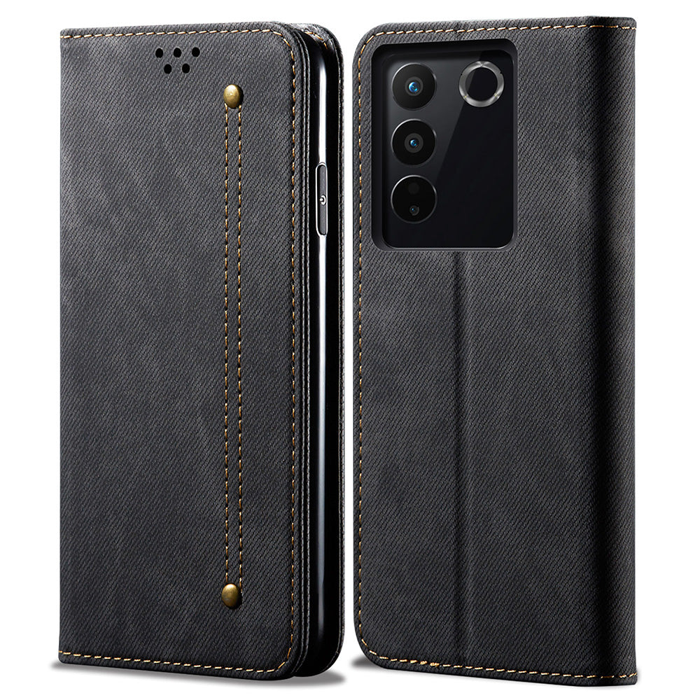For vivo S16 Pro / S16 Jeans Cloth Texture Phone Case PU Leather Wallet Stand Phone Cover