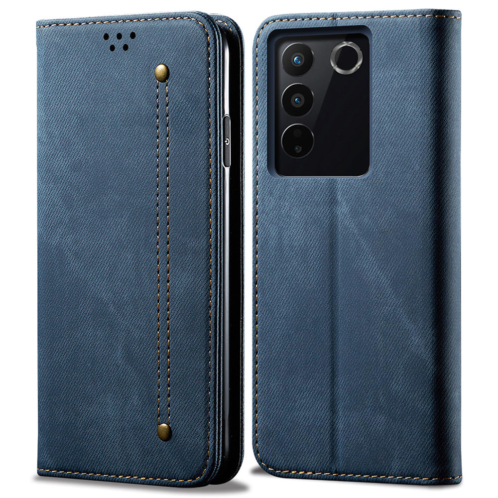 For vivo S16 Pro / S16 Jeans Cloth Texture Phone Case PU Leather Wallet Stand Phone Cover