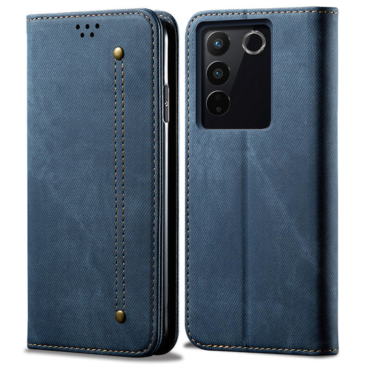 For vivo S16 Pro / S16 Jeans Cloth Texture Phone Case PU Leather Wallet Stand Phone Cover