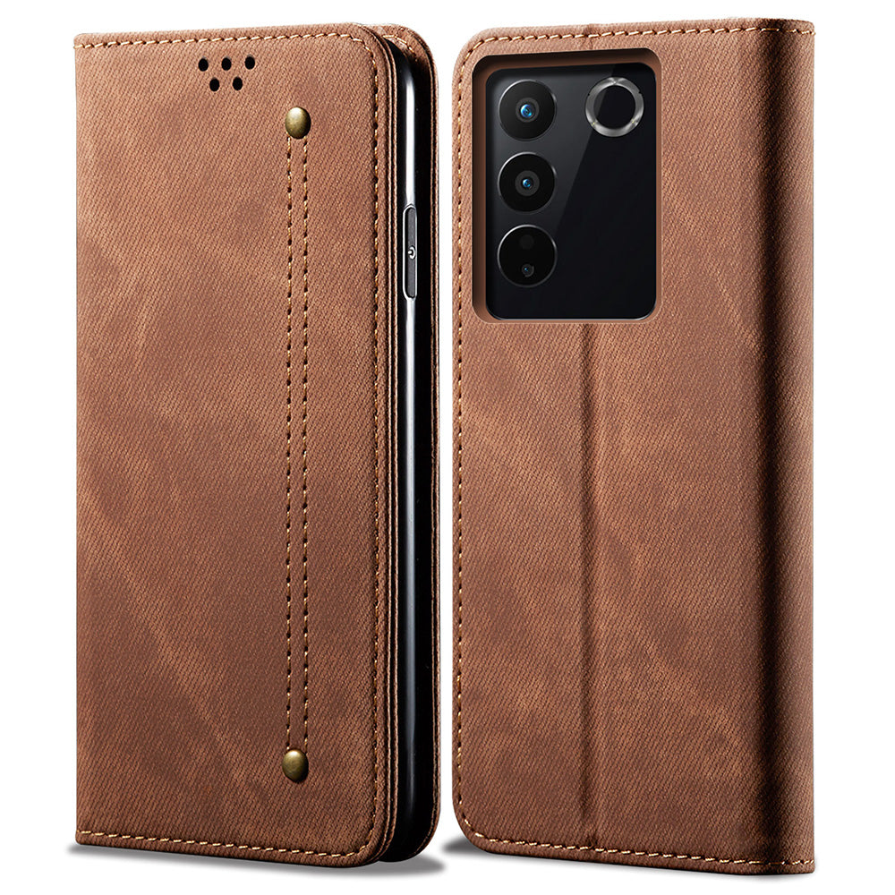 For vivo S16 Pro / S16 Jeans Cloth Texture Phone Case PU Leather Wallet Stand Phone Cover