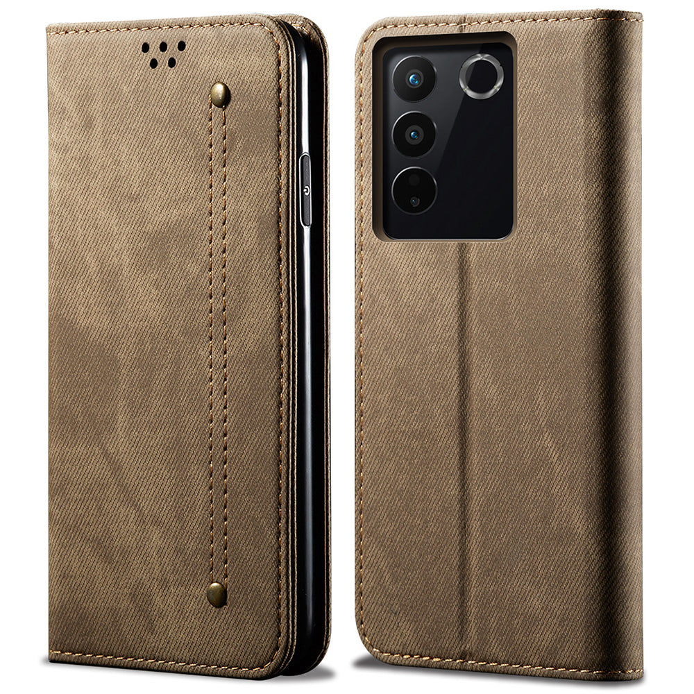 For vivo S16 Pro / S16 Jeans Cloth Texture Phone Case PU Leather Wallet Stand Phone Cover
