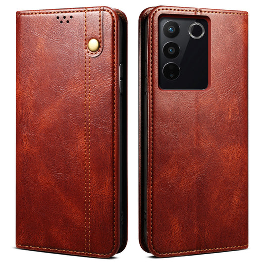Leather Phone Case for vivo S16 Pro / S16 , Waxy Crazy Horse Texture Stand Wallet Cell Phone Cover