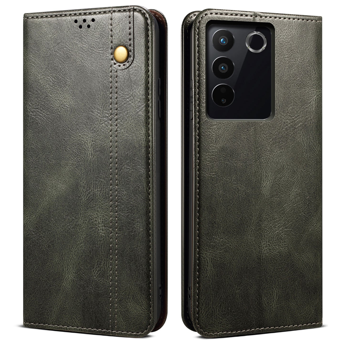 Leather Phone Case for vivo S16 Pro / S16 , Waxy Crazy Horse Texture Stand Wallet Cell Phone Cover