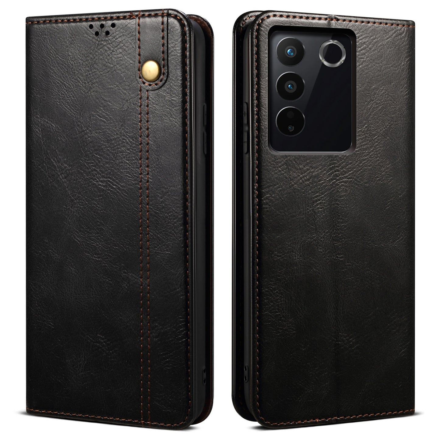 Leather Phone Case for vivo S16 Pro / S16 , Waxy Crazy Horse Texture Stand Wallet Cell Phone Cover