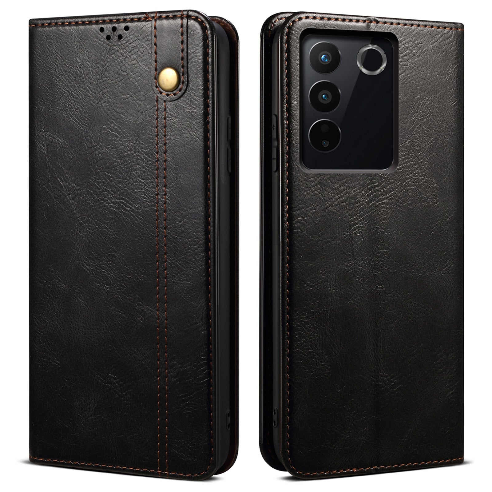 Leather Phone Case for vivo S16 Pro / S16 , Waxy Crazy Horse Texture Stand Wallet Cell Phone Cover
