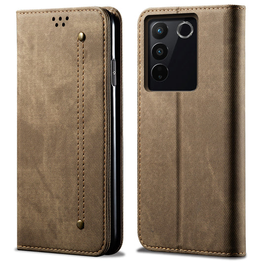 Jeans Cloth Texture Phone Case for vivo S16e 5G , PU Leather Wallet Stand Phone Cover