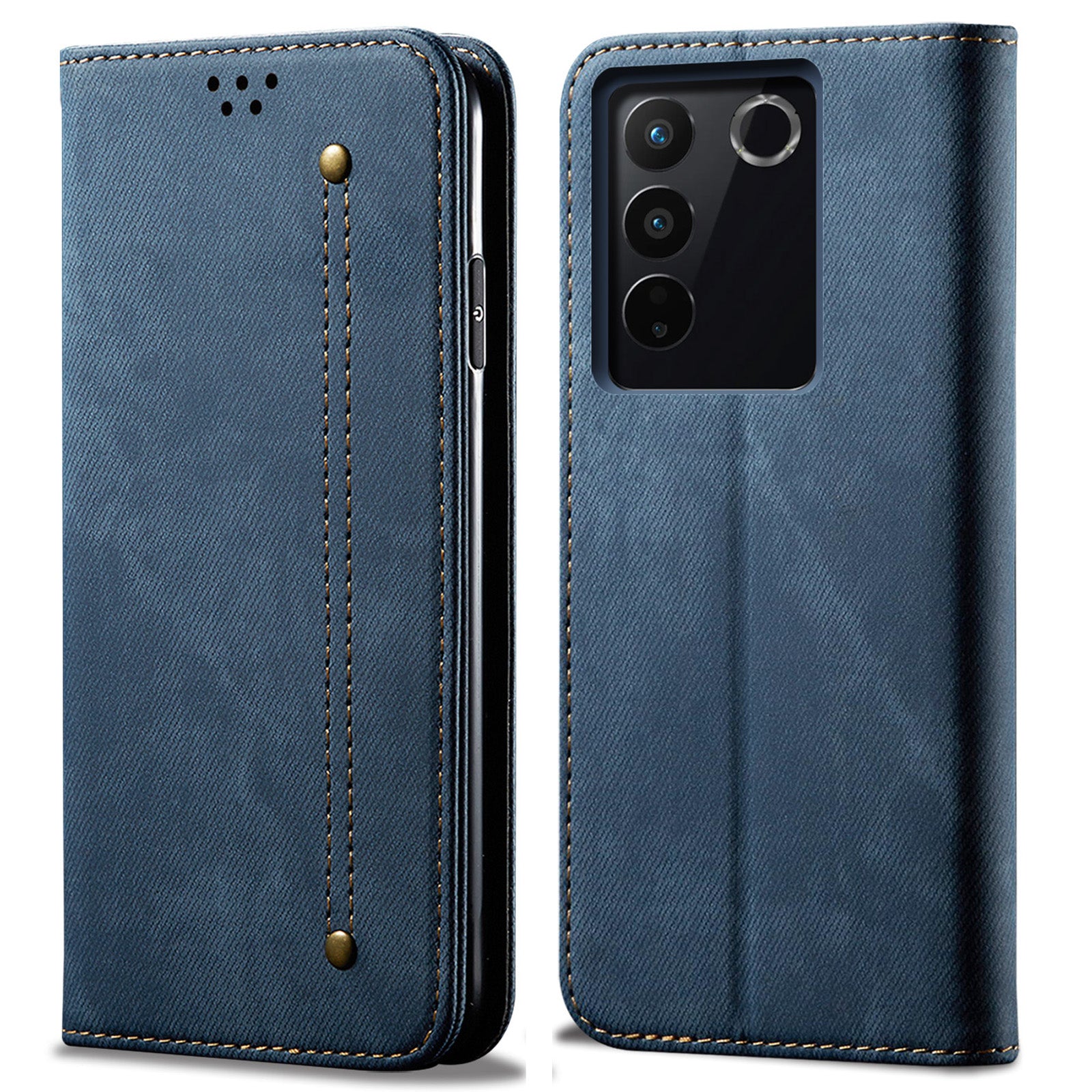 Jeans Cloth Texture Phone Case for vivo S16e 5G , PU Leather Wallet Stand Phone Cover