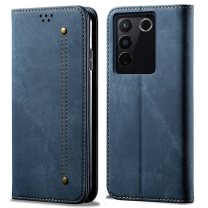 Jeans Cloth Texture Phone Case for vivo S16e 5G , PU Leather Wallet Stand Phone Cover