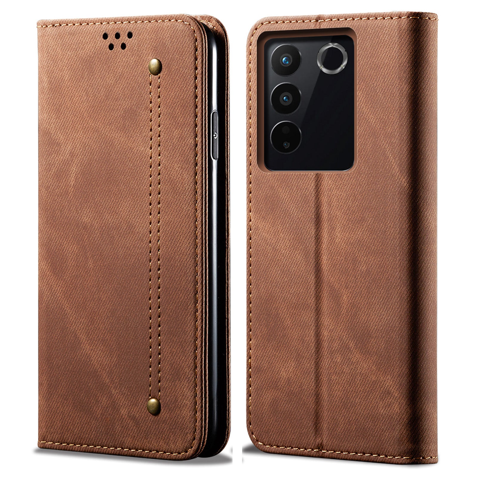 Jeans Cloth Texture Phone Case for vivo S16e 5G , PU Leather Wallet Stand Phone Cover