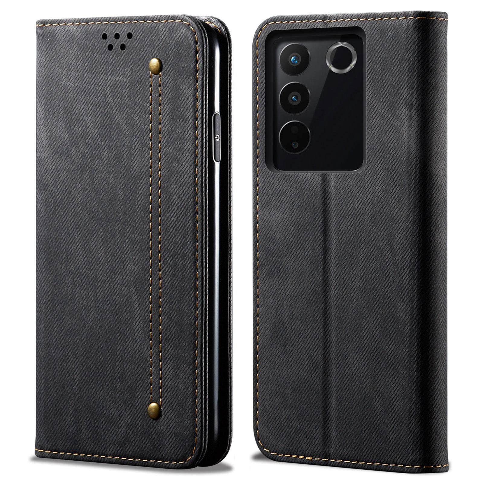 Jeans Cloth Texture Phone Case for vivo S16e 5G , PU Leather Wallet Stand Phone Cover