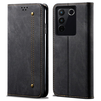 Jeans Cloth Texture Phone Case for vivo S16e 5G , PU Leather Wallet Stand Phone Cover
