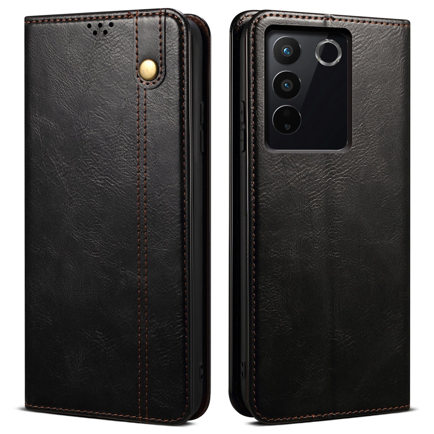 For vivo S16e 5G Wallet Leather Waxy Crazy Horse Texture Phone Case Stand Cell Phone Cover