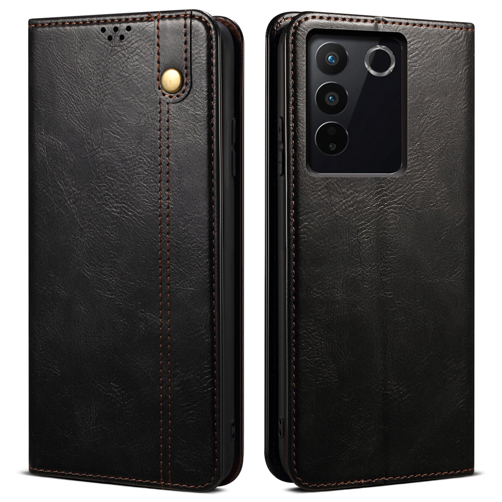 For vivo S16e 5G Wallet Leather Waxy Crazy Horse Texture Phone Case Stand Cell Phone Cover
