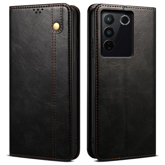 For vivo S16e 5G Wallet Leather Waxy Crazy Horse Texture Phone Case Stand Cell Phone Cover