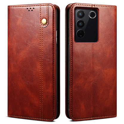 For vivo S16e 5G Wallet Leather Waxy Crazy Horse Texture Phone Case Stand Cell Phone Cover