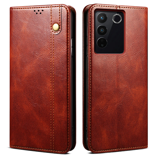 For vivo S16e 5G Wallet Leather Waxy Crazy Horse Texture Phone Case Stand Cell Phone Cover
