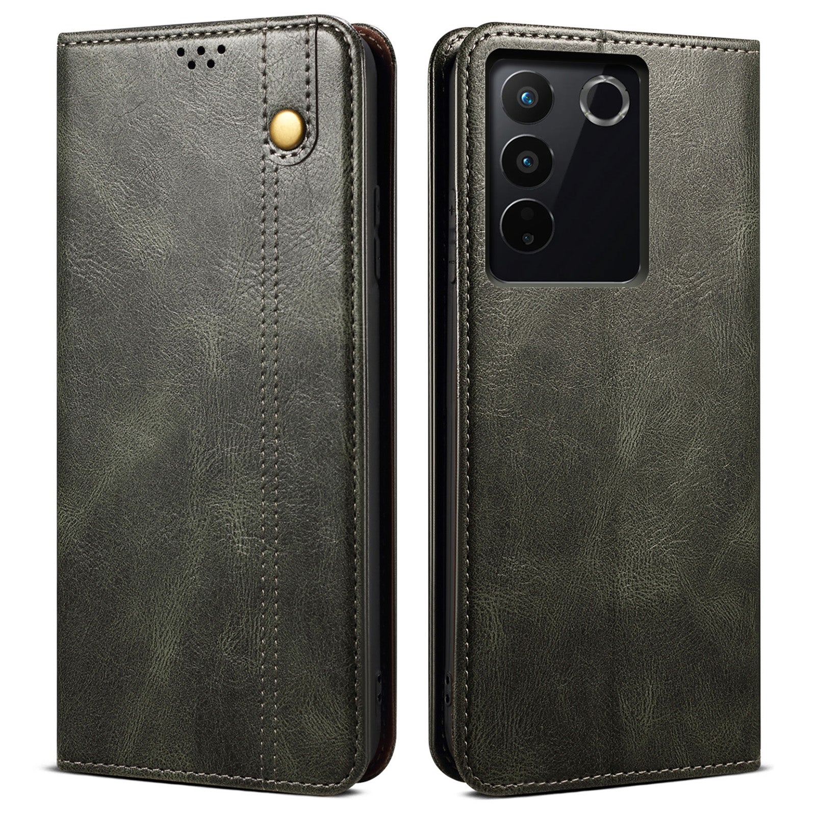 For vivo S16e 5G Wallet Leather Waxy Crazy Horse Texture Phone Case Stand Cell Phone Cover