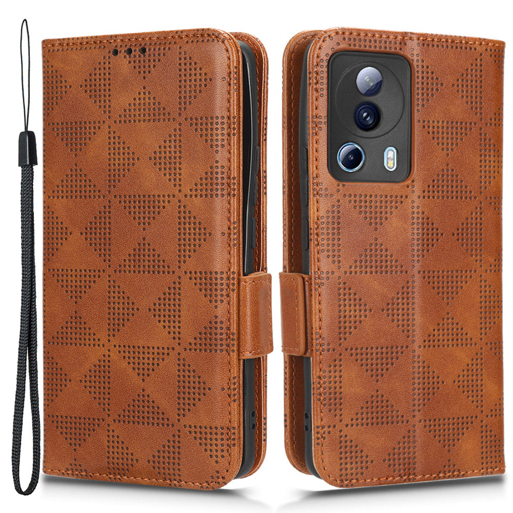 For Xiaomi 13 Lite / Civi 2 5G Leather Phone Wallet Case Imprinted Triangle Pattern Stand Smartphone Cover