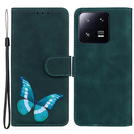 For Xiaomi 13 Pro 5G Leather Phone Cover Butterfly Printing Wallet Stand Anti-drop Phone Case