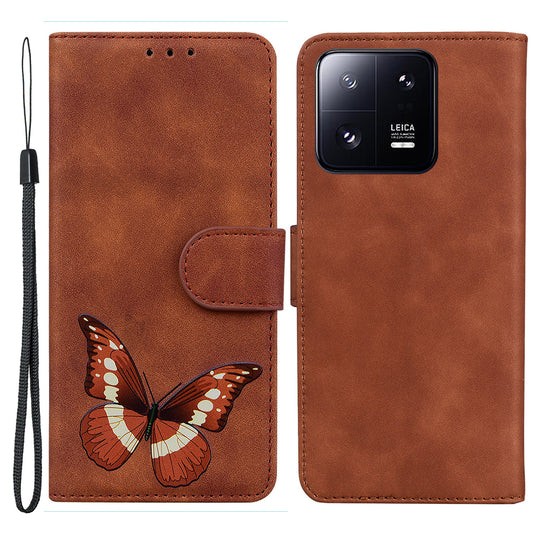 For Xiaomi 13 Pro 5G Leather Phone Cover Butterfly Printing Wallet Stand Anti-drop Phone Case