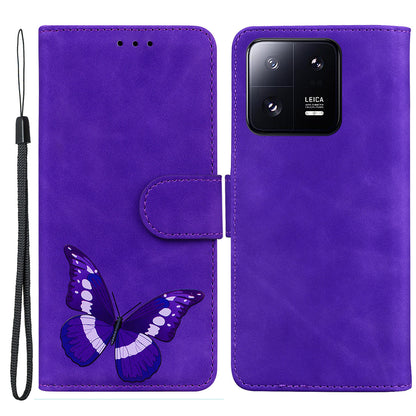 For Xiaomi 13 Pro 5G Leather Phone Cover Butterfly Printing Wallet Stand Anti-drop Phone Case