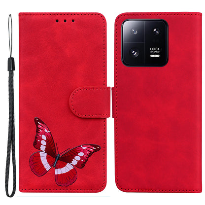 For Xiaomi 13 Pro 5G Leather Phone Cover Butterfly Printing Wallet Stand Anti-drop Phone Case